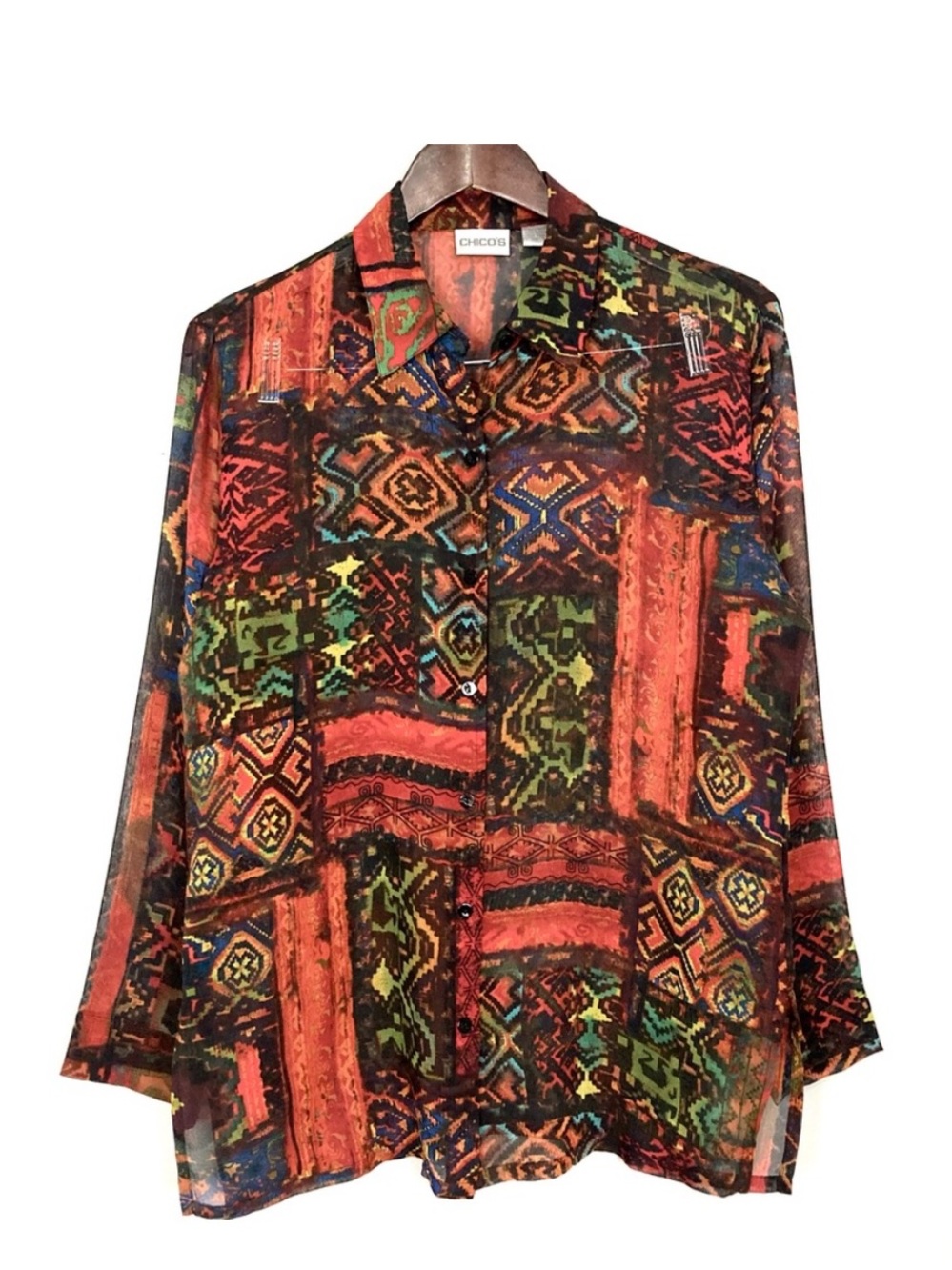 Vintage Chico’s Silk Button-Front Shirt Women’s Size M Button Front Lightweight
